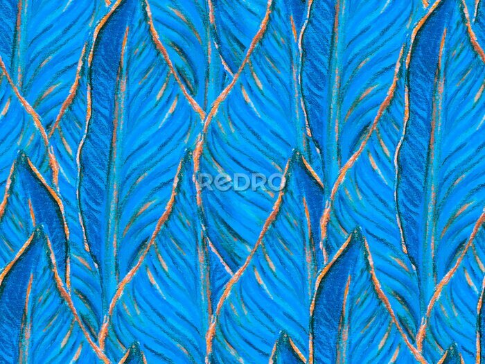 Papier peint  Bird of Paradise Seamless Pattern for Swimwear. Blue and Indigo Tropical Leaf Background. Large Polynesia Floral Print. Strelitzia Feminine Exotic Design.  Bird-of-Paradise Spring-Summer Tile