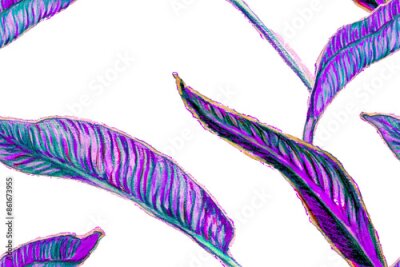 Papier peint  Bird of Paradise Seamless Pattern for Swimwear. Purple and Magenta Tropical Leaf Background. Large Polynesia Floral Print. Strelitzia Feminine Exotic Design.  Bird-of-Paradise Spring-Summer Tile