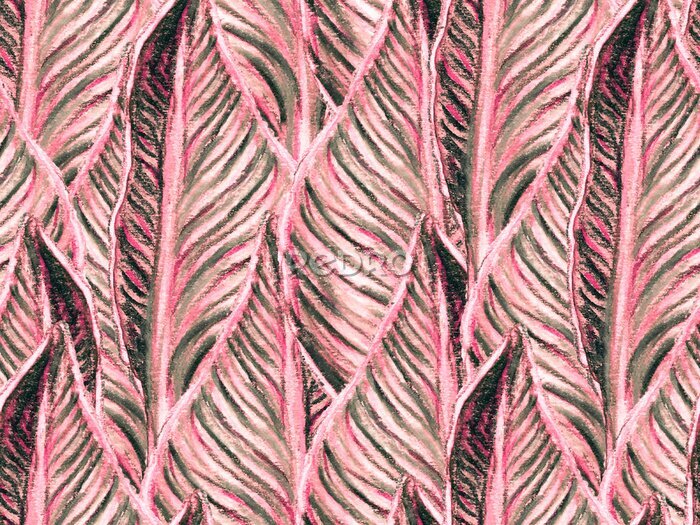 Papier peint  Bird of Paradise Seamless Pattern for Swimwear. Red and Purple Tropical Leaf Background. Large Polynesia Floral Print. Strelitzia Feminine Exotic Design.  Bird-of-Paradise Spring-Summer Tile