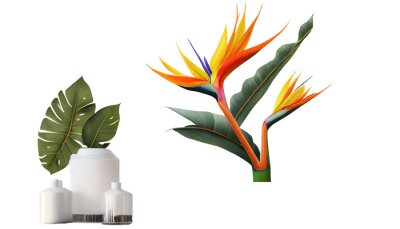 Papier peint  Bird of paradise, Strelitzia reginae, Striking tropical plant with colorful blooms, png, cutout
