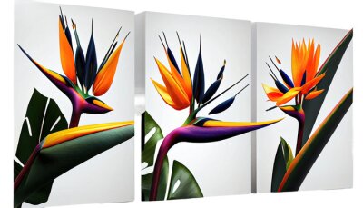 Papier peint  Bird of paradise, Strelitzia reginae, Striking tropical plant with colorful blooms, png, cutout