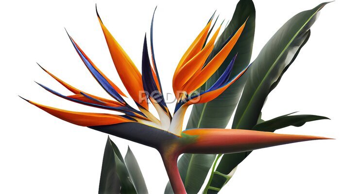 Papier peint  Bird of paradise, Strelitzia reginae, Striking tropical plant with colorful blooms, png, cutout