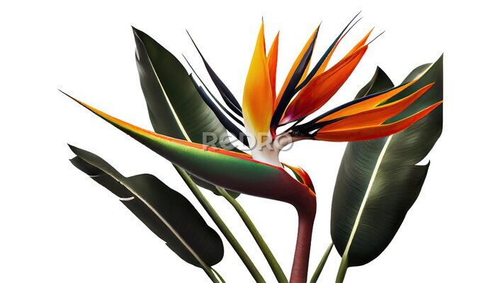Papier peint  Bird of paradise, Strelitzia reginae, Striking tropical plant with colorful blooms, png, cutout