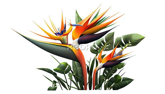 Papier peint  Bird of paradise, Strelitzia reginae, Striking tropical plant with colorful blooms, png, cutout
