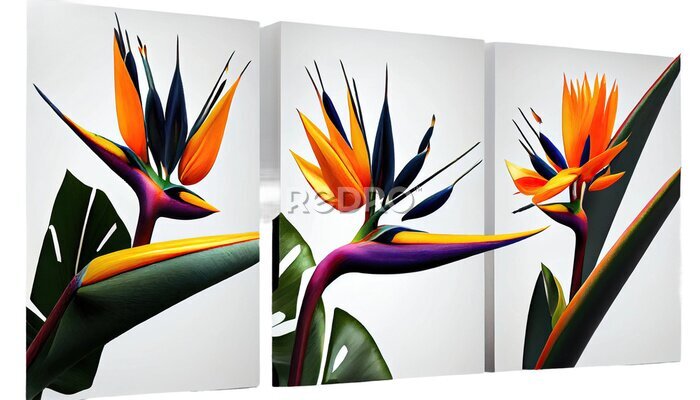 Papier peint  Bird of paradise, Strelitzia reginae, Striking tropical plant with colorful blooms, png, cutout