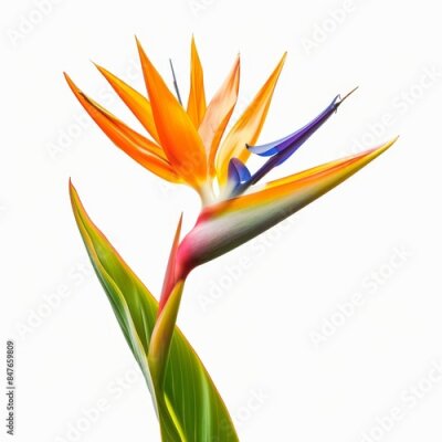 Papier peint  Bird of Paradise Tropical Flower Isolated, Strelitzia Bloom, Orange Exotic Bird Head Flower on White