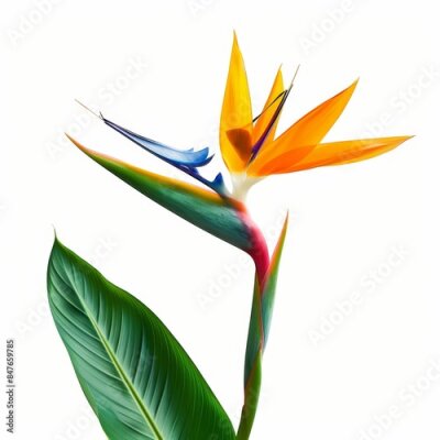 Papier peint  Bird of Paradise Tropical Flower Isolated, Strelitzia Bloom, Orange Exotic Bird Head Flower on White