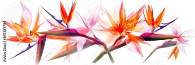 Papier peint  Bird of Paradise Tropical Flower Isolated, Strelitzia Bloom, Orange Exotic Bird Head Flower on White