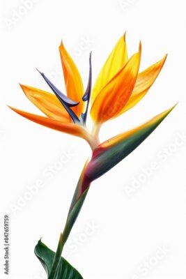 Papier peint  Bird of Paradise Tropical Flower Isolated, Strelitzia Bloom, Orange Exotic Bird Head Flower on White