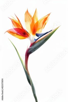 Papier peint  Bird of Paradise Tropical Flower Isolated, Strelitzia Bloom, Orange Exotic Bird Head Flower on White