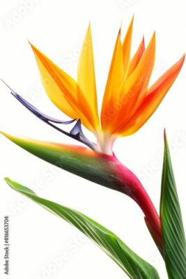 Papier peint  Bird of Paradise Tropical Flower Isolated, Strelitzia Bloom, Orange Exotic Bird Head Flower on White