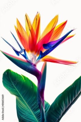 Papier peint  Bird of Paradise Tropical Flower Isolated, Strelitzia Bloom, Orange Exotic Bird Head Flower on White