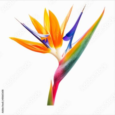 Papier peint  Bird of Paradise Tropical Flower Isolated, Strelitzia Bloom, Orange Exotic Bird Head Flower on White