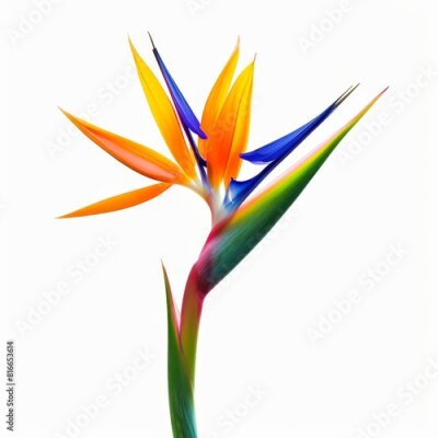 Papier peint  Bird of Paradise Tropical Flower Isolated, Strelitzia Bloom, Orange Exotic Bird Head Flower on White