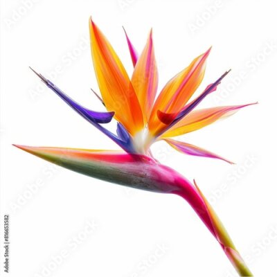 Papier peint  Bird of Paradise Tropical Flower Isolated, Strelitzia Bloom, Orange Exotic Bird Head Flower on White