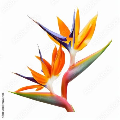 Papier peint  Bird of Paradise Tropical Flower Isolated, Strelitzia Bloom, Orange Exotic Bird Head Flower on White