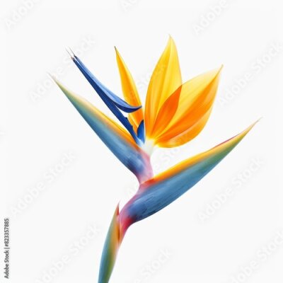 Papier peint  Bird of Paradise Tropical Flower Isolated, Strelitzia Bloom, Orange Exotic Bird Head Flower on White