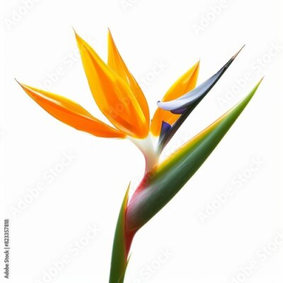 Papier peint  Bird of Paradise Tropical Flower Isolated, Strelitzia Bloom, Orange Exotic Bird Head Flower on White