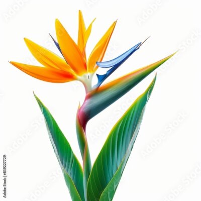 Papier peint  Bird of Paradise Tropical Flower Isolated, Strelitzia Bloom, Orange Exotic Bird Head Flower on White