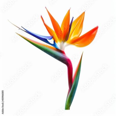 Papier peint  Bird of Paradise Tropical Flower Isolated, Strelitzia Bloom, Orange Exotic Bird Head Flower on White