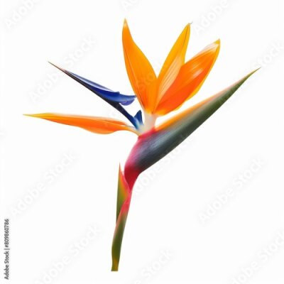 Papier peint  Bird of Paradise Tropical Flower Isolated, Strelitzia Bloom, Orange Exotic Bird Head Flower on White