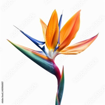 Papier peint  Bird of Paradise Tropical Flower Isolated, Strelitzia Bloom, Orange Exotic Bird Head Flower on White