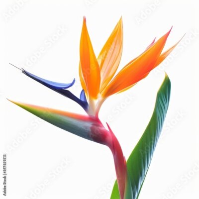 Papier peint  Bird of Paradise Tropical Flower Isolated, Strelitzia Bloom, Orange Exotic Bird Head Flower on White