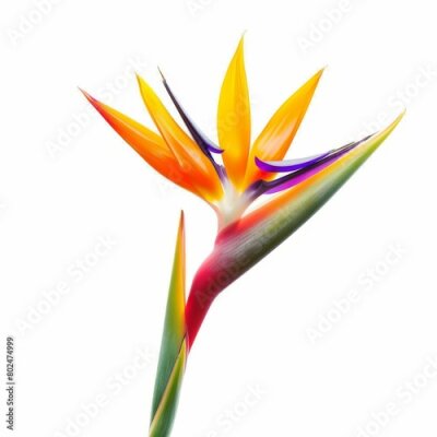 Papier peint  Bird of Paradise Tropical Flower Isolated, Strelitzia Bloom, Orange Exotic Bird Head Flower on White