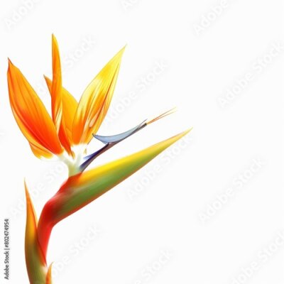 Papier peint  Bird of Paradise Tropical Flower Isolated, Strelitzia Bloom, Orange Exotic Bird Head Flower on White