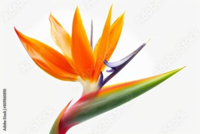 Papier peint  Bird of Paradise Tropical Flower Isolated, Strelitzia Bloom, Orange Exotic Bird Head Flower on White