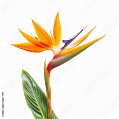 Papier peint  Bird of Paradise Tropical Flower Isolated, Strelitzia Bloom, Orange Exotic Bird Head Flower on White