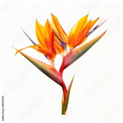 Papier peint  Bird of Paradise Tropical Flower Isolated, Strelitzia Bloom, Orange Exotic Bird Head Flower on White