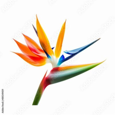 Papier peint  Bird of Paradise Tropical Flower Isolated, Strelitzia Bloom, Orange Exotic Bird Head Flower on White