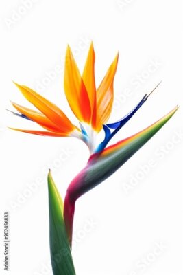 Papier peint  Bird of Paradise Tropical Flower Isolated, Strelitzia Bloom, Orange Exotic Bird Head Flower on White