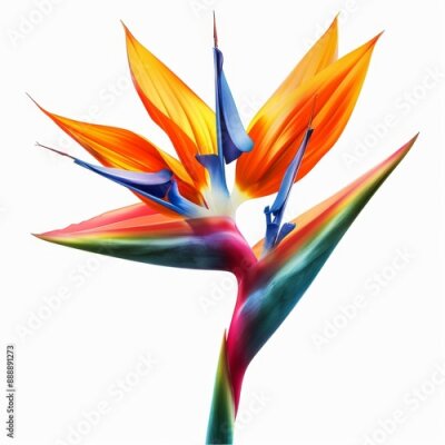 Papier peint  Bird of Paradise Tropical Flower Isolated, Strelitzia Bloom, Orange Exotic Bird Head Flower on White
