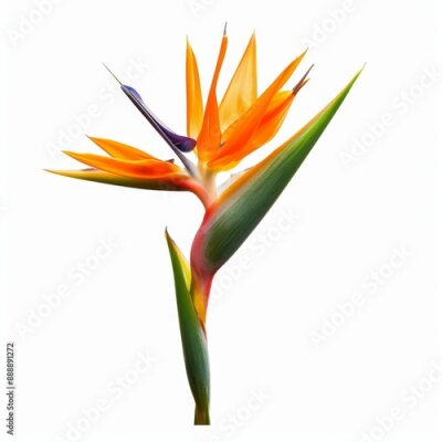 Papier peint  Bird of Paradise Tropical Flower Isolated, Strelitzia Bloom, Orange Exotic Bird Head Flower on White