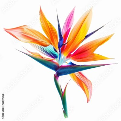 Papier peint  Bird of Paradise Tropical Flower Isolated, Strelitzia Bloom, Orange Exotic Bird Head Flower on White