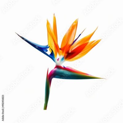 Papier peint  Bird of Paradise Tropical Flower Isolated, Strelitzia Bloom, Orange Exotic Bird Head Flower on White