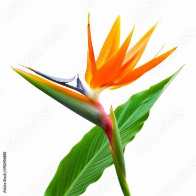 Papier peint  Bird of Paradise Tropical Flower Isolated, Strelitzia Bloom, Orange Exotic Bird Head Flower on White