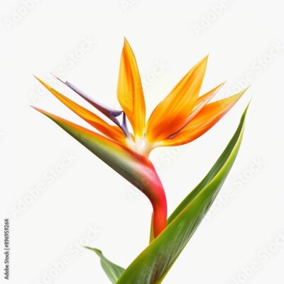 Papier peint  Bird of Paradise Tropical Flower Isolated, Strelitzia Bloom, Orange Exotic Bird Head Flower on White