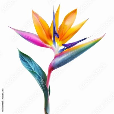Papier peint  Bird of Paradise Tropical Flower Isolated, Strelitzia Bloom, Orange Exotic Bird Head Flower on White