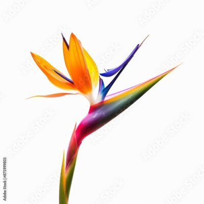 Papier peint  Bird of Paradise Tropical Flower Isolated, Strelitzia Bloom, Orange Exotic Bird Head Flower on White