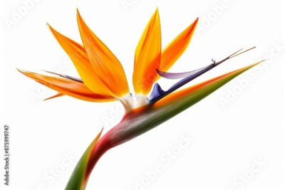 Papier peint  Bird of Paradise Tropical Flower Isolated, Strelitzia Bloom, Orange Exotic Bird Head Flower on White