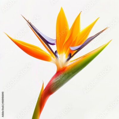 Papier peint  Bird of Paradise Tropical Flower Isolated, Strelitzia Bloom, Orange Exotic Bird Head Flower on White