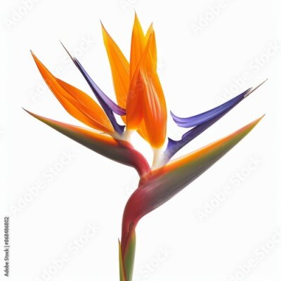 Papier peint  Bird of Paradise Tropical Flower Isolated, Strelitzia Bloom, Orange Exotic Bird Head Flower on White
