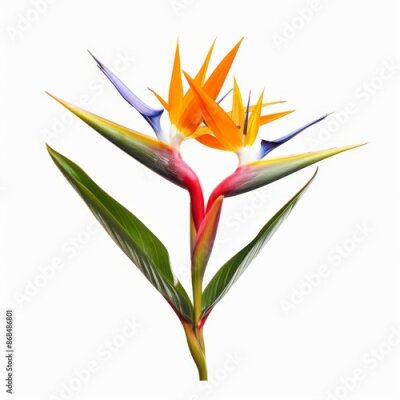 Papier peint  Bird of Paradise Tropical Flower Isolated, Strelitzia Bloom, Orange Exotic Bird Head Flower on White
