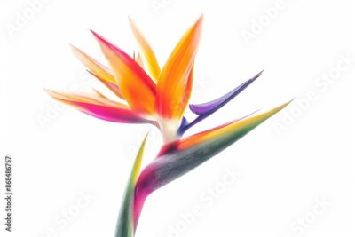 Papier peint  Bird of Paradise Tropical Flower Isolated, Strelitzia Bloom, Orange Exotic Bird Head Flower on White