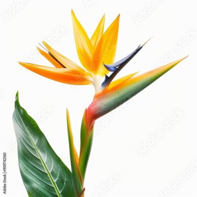 Papier peint  Bird of Paradise Tropical Flower Isolated, Strelitzia Bloom, Orange Exotic Bird Head Flower on White