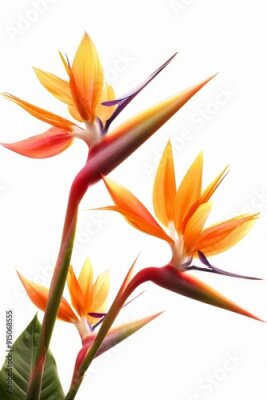 Papier peint  Bird of Paradise Tropical Flower Isolated, Strelitzia Bloom, Orange Exotic Bird Head Flower on White