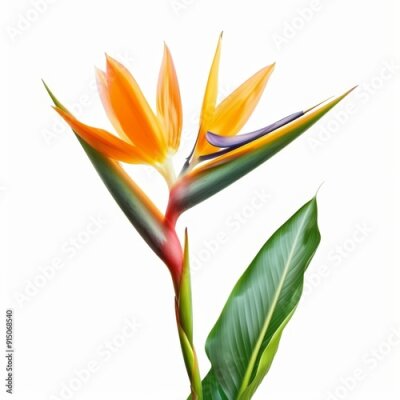 Papier peint  Bird of Paradise Tropical Flower Isolated, Strelitzia Bloom, Orange Exotic Bird Head Flower on White